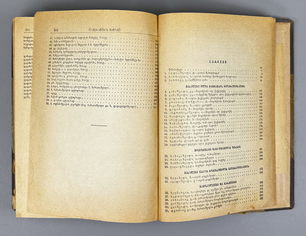 Literaturis Matiane (Literary Chronicle). Books 1–4. Editor-in-chief Giorgi Leonidze. Tbilisi, 1940–1942. In Georgian.
