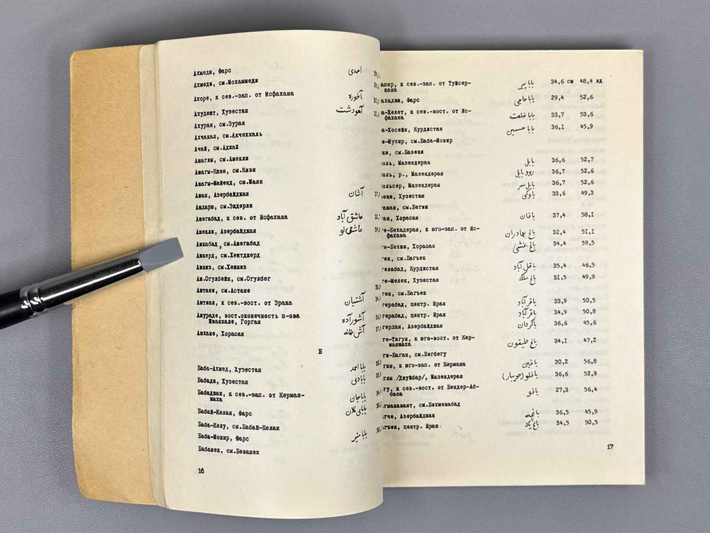 Savina, V. I. Dictionary of Russian Transcription of Geographical Names of Iran (Slovar russkoy transkriptsii geograficheskikh nazvaniy Irana), 1961. In Russian.