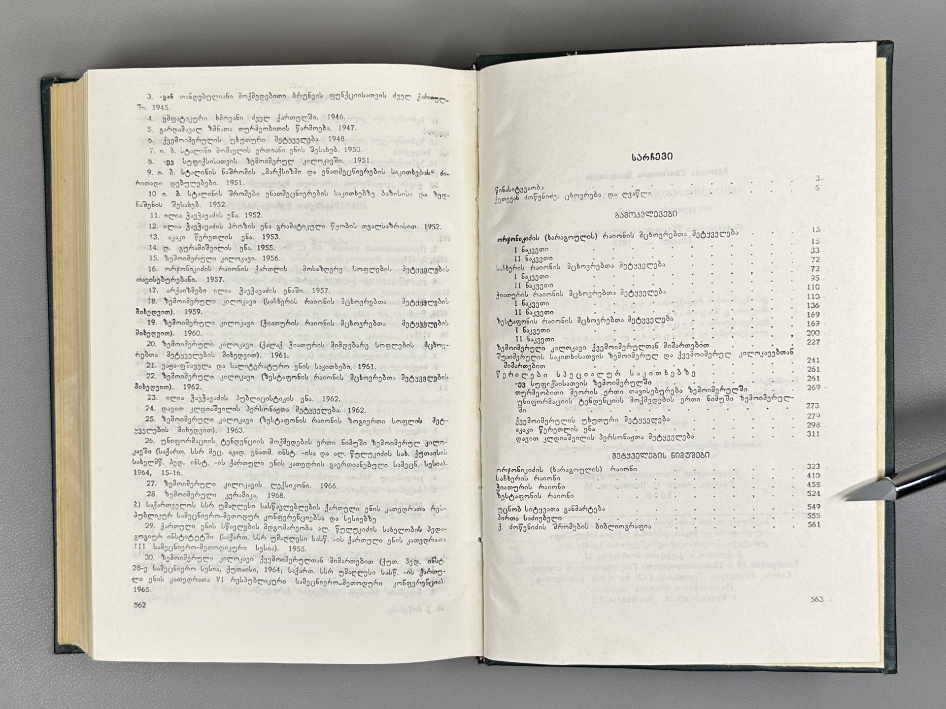 Dzotsenidze, Ketevan. Upper Imeretian Dialect: Linguistic Overview and Texts (Zemoimeruli kilokavi: Enobrivi mimokhilva da tekstebi), 1973. In Georgian.