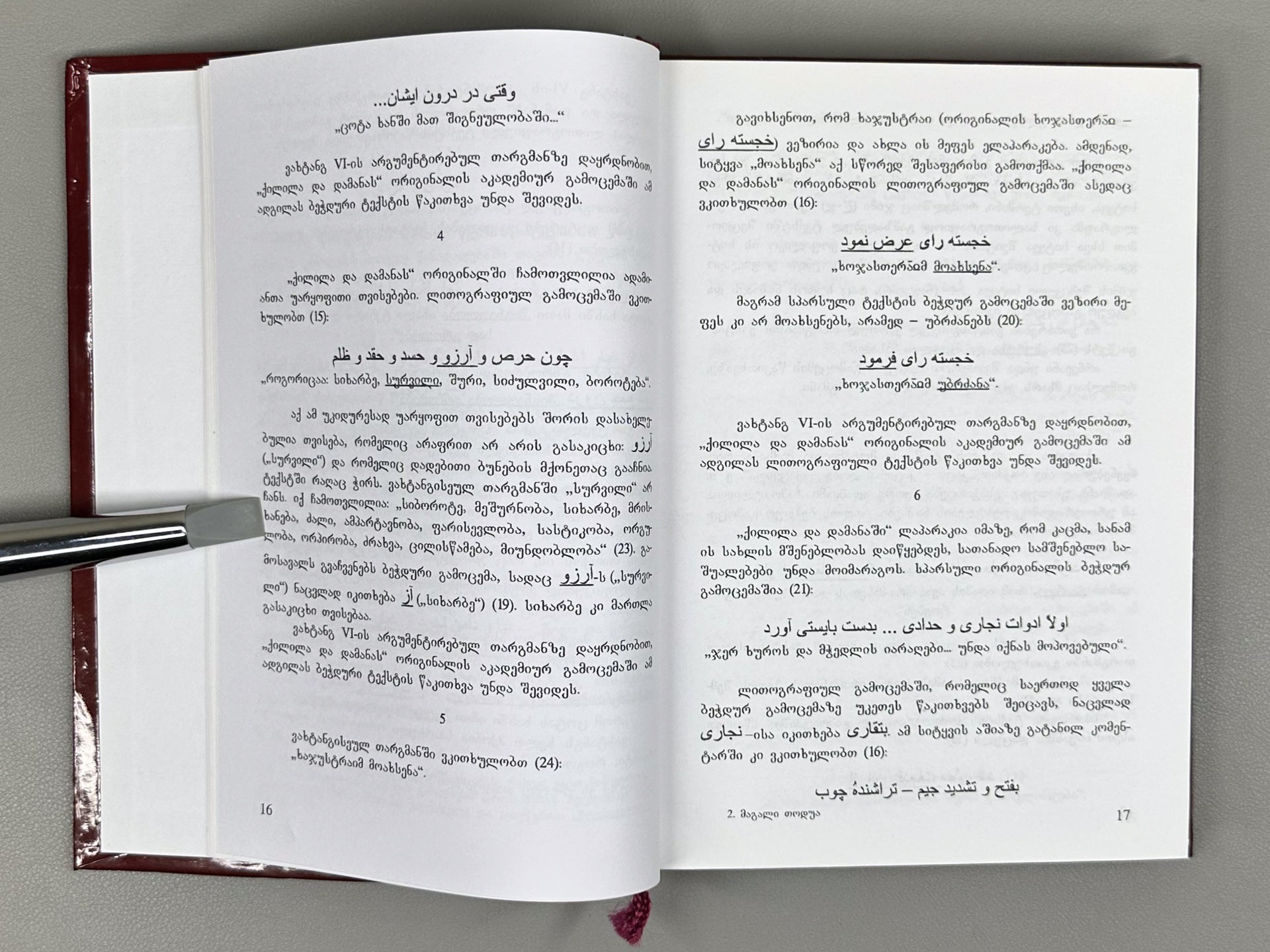 Todua, Magali. On the Particular Significance of King Vakhtang's Georgian Translation of "Kalila and Dimna" in Establishing the Original Text: (Correction of 245 Passages), 2009. In Georgian and Persian.