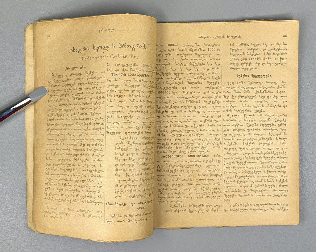 Ganatleba (Education): A Scientific, Pedagogical, and Literary Journal, No. 1 / edited and published by L. Botsvadze. 1919. In Georgian.