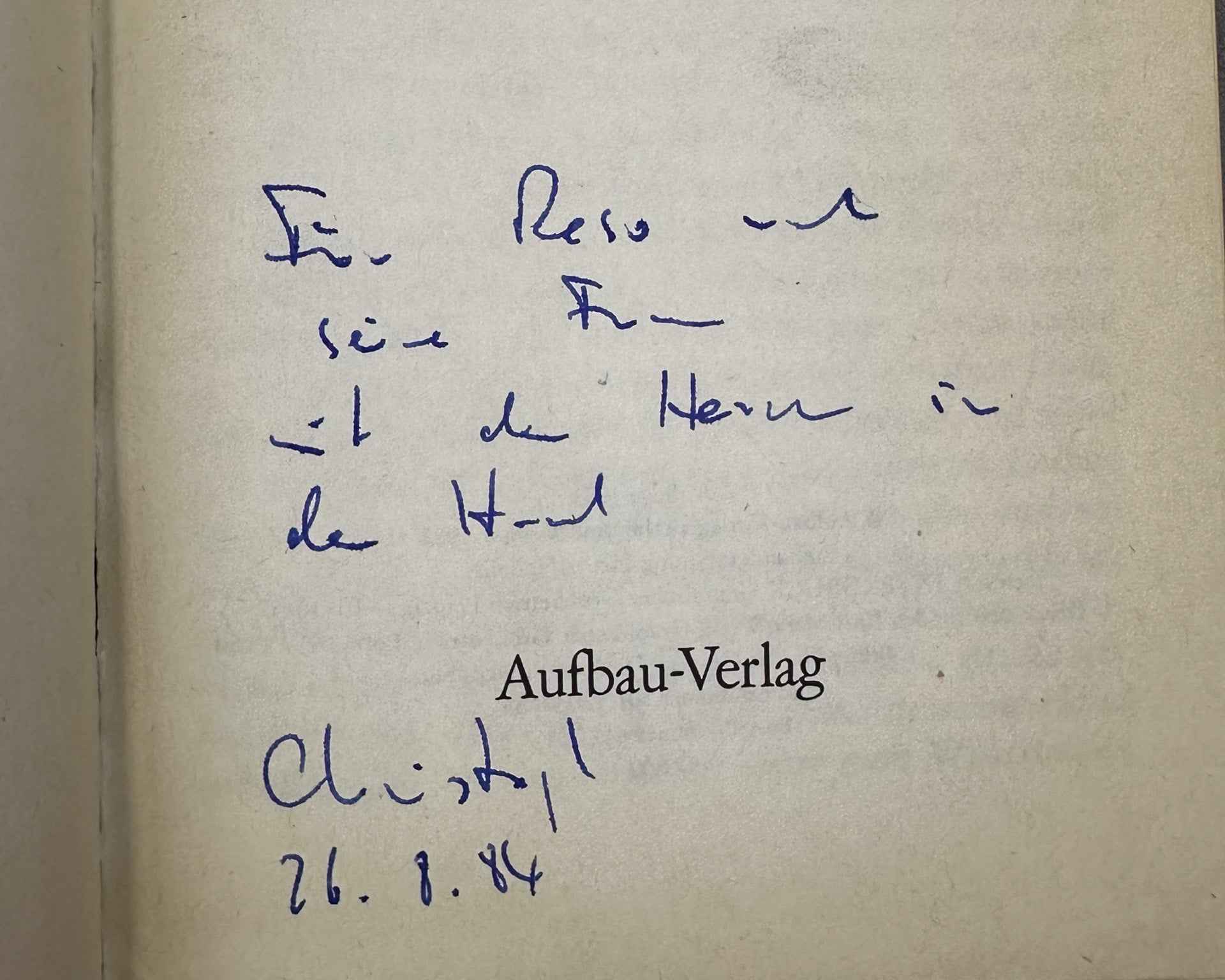 [Signed] Hein, C. The Distant Lover (Der fremde Freund), 1983. In German.