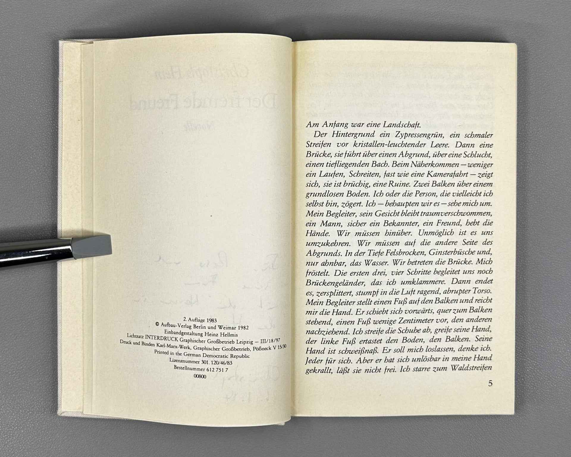 [Signed] Hein, C. The Distant Lover (Der fremde Freund), 1983. In German.